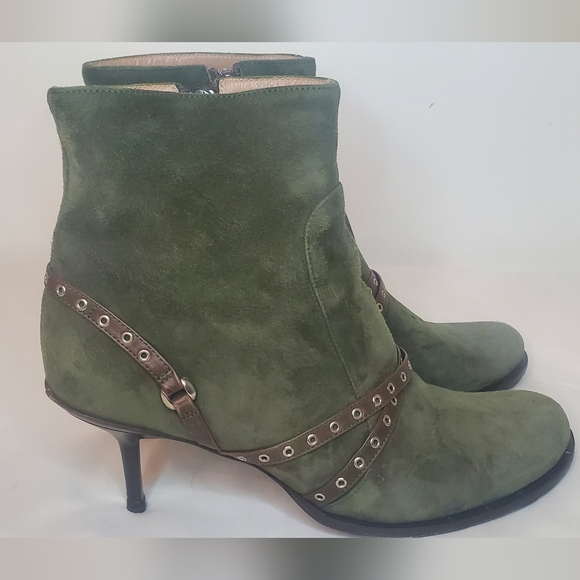 GOFFREDO FANTINI-size 40/10 -suede leather booties- brown leather stitched strap - Picture 5 of 15